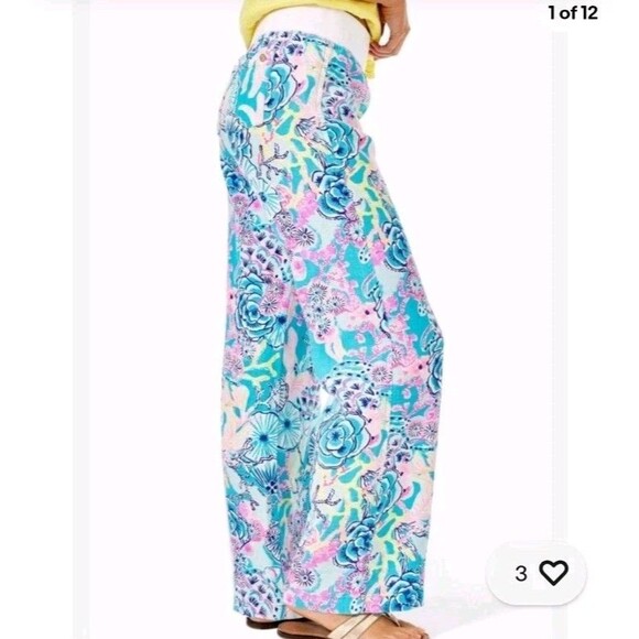 NWT Lilly Pulitzer Bali Blue Once Upon A Tide Linen Palazzo Pants Size XL - Picture 3 of 16